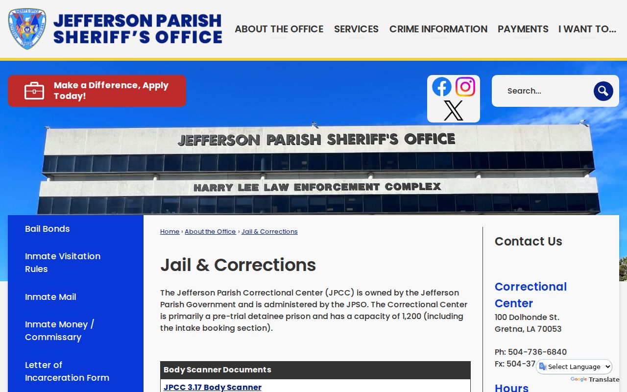 Jefferson Parish arrest history jail and corrections information
