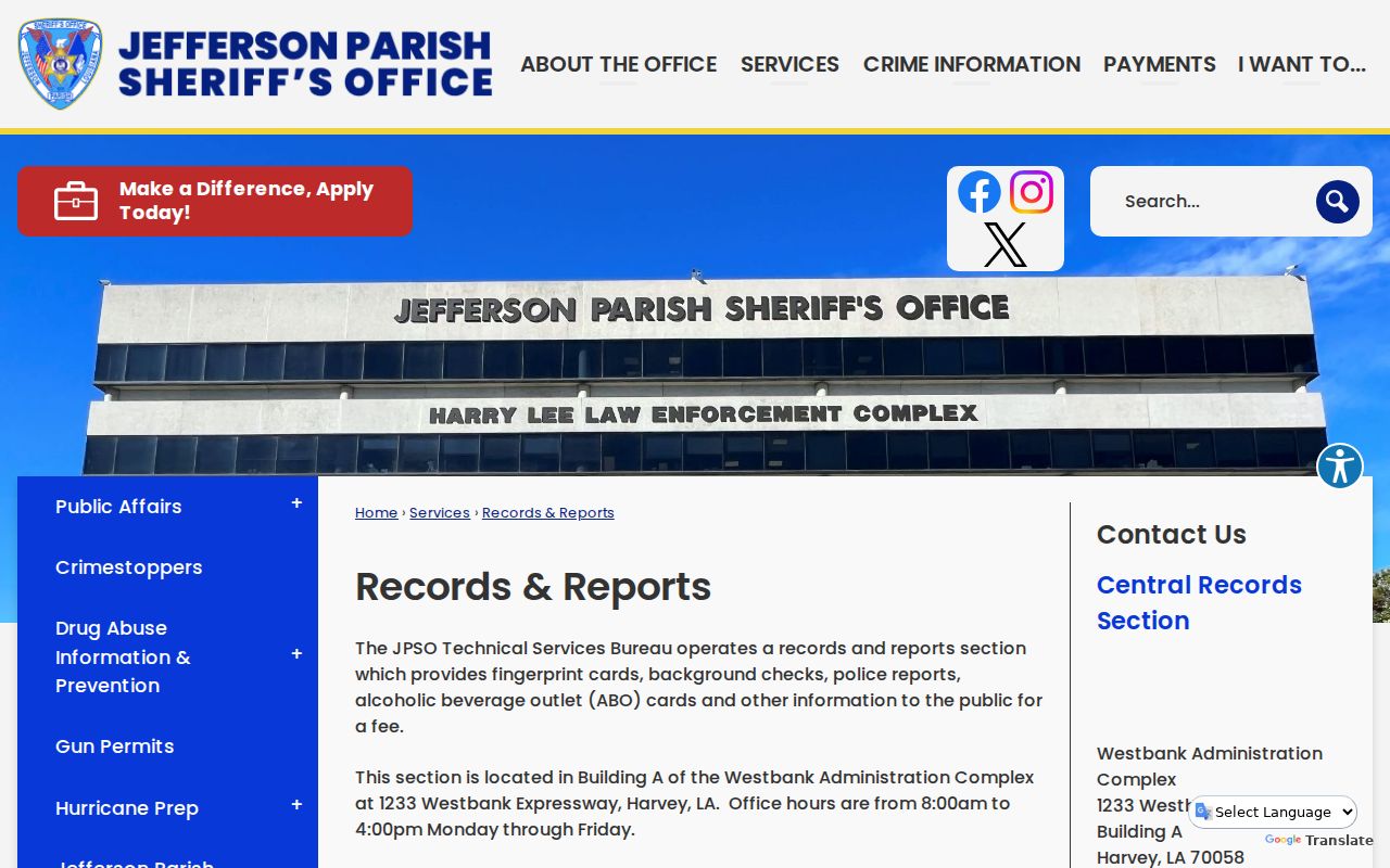 Jefferson Parish arrest history JPSO Central Records