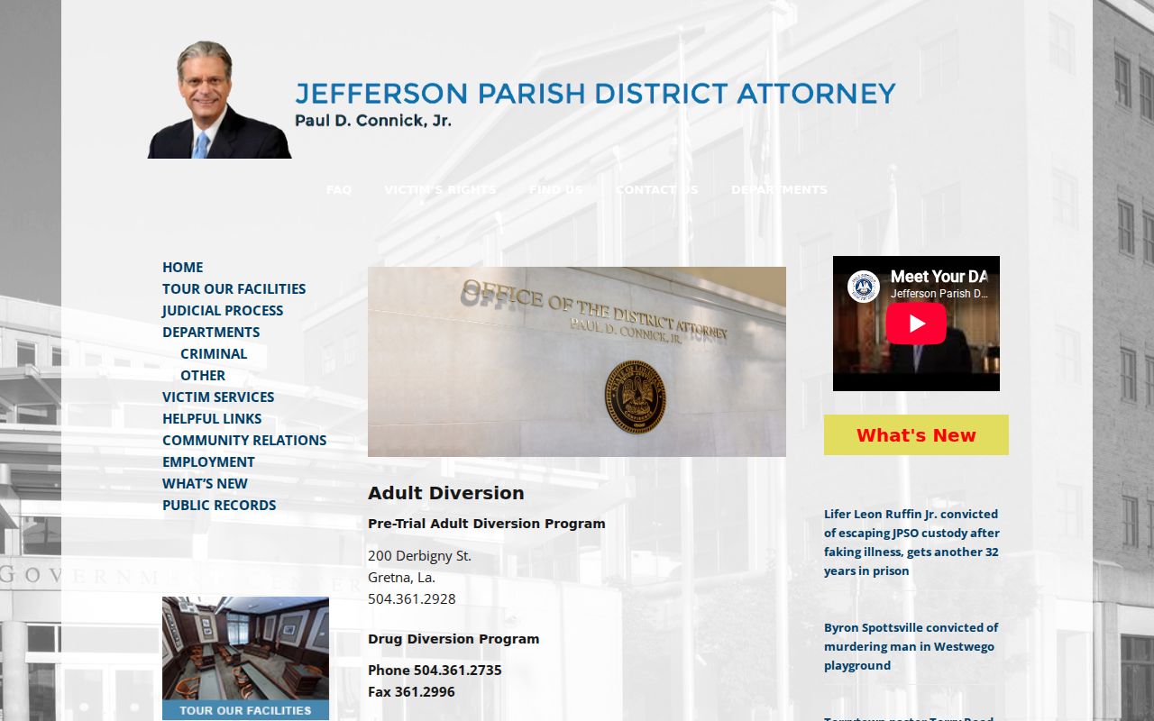 Jefferson Parish criminal court cases adult diversion program