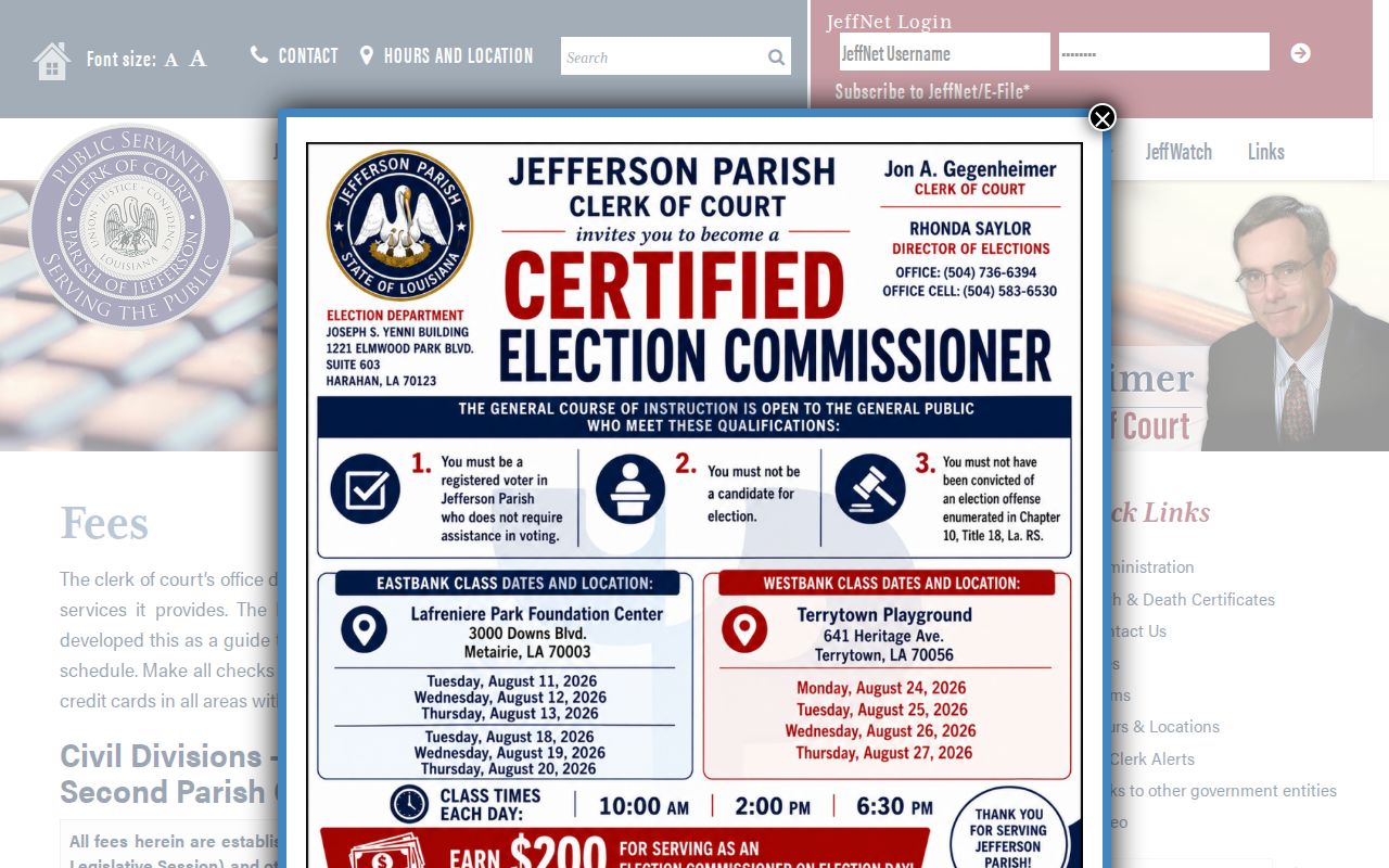 Jefferson Parish criminal court cases Clerk fees