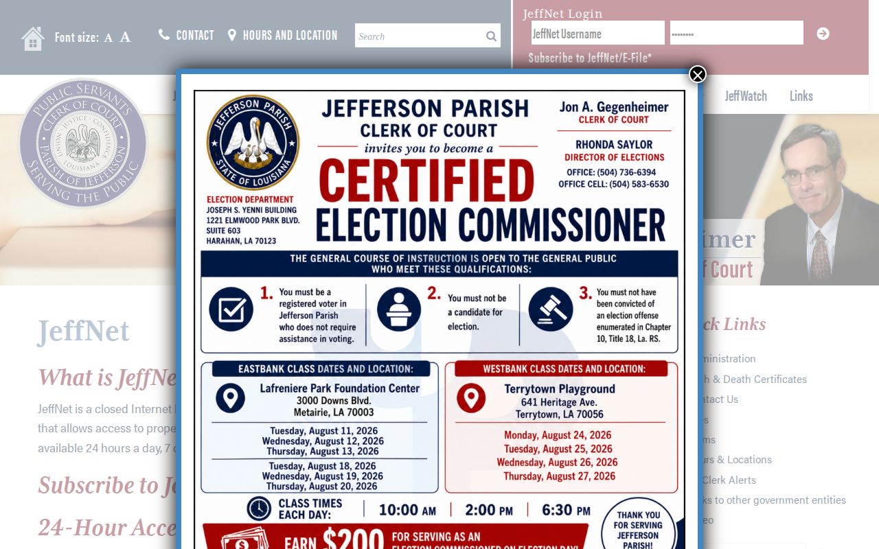 Jefferson Parish criminal court cases JeffNet access plans