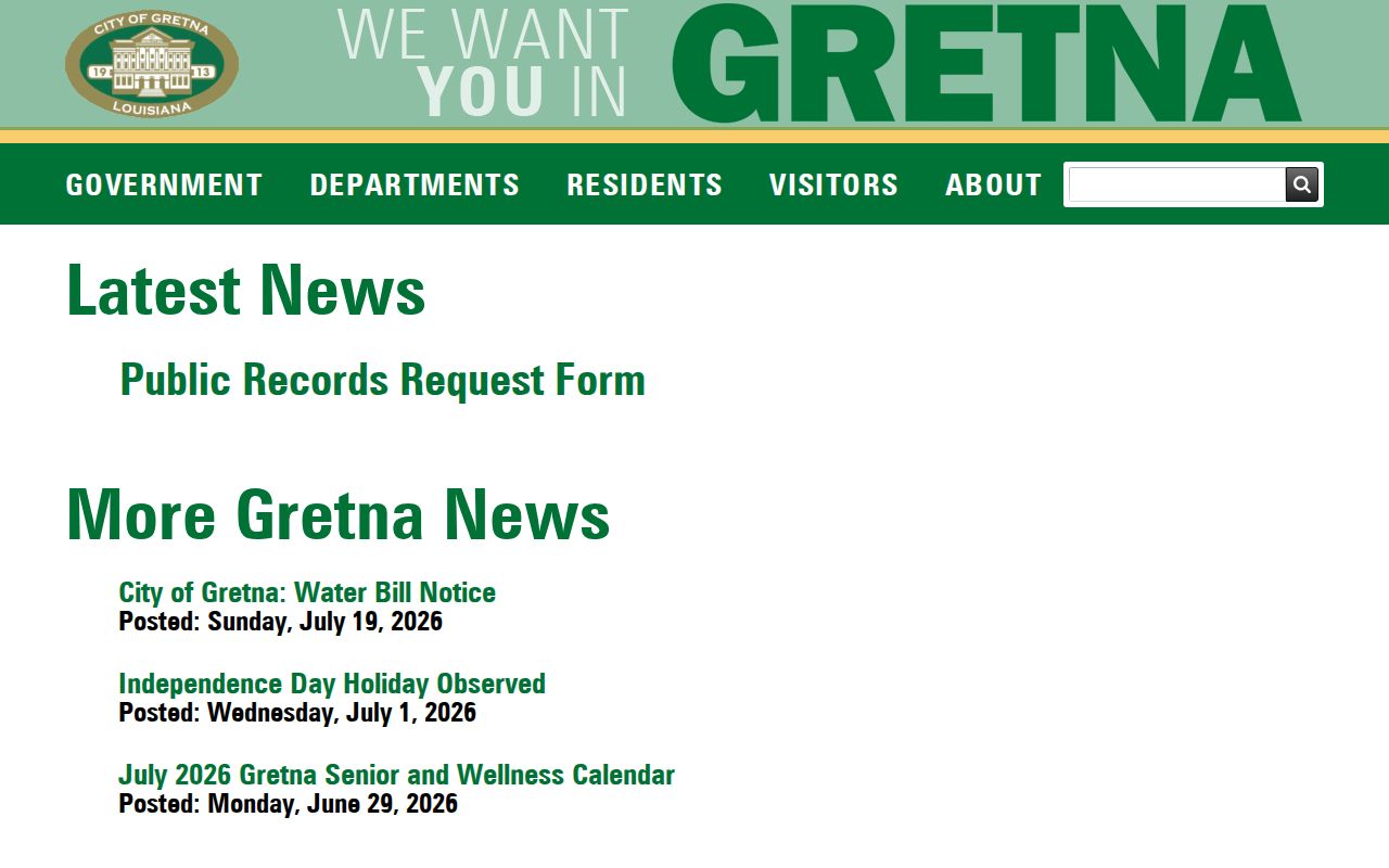 Gretna criminal history public records request page