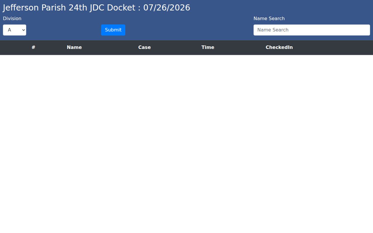Gretna criminal history remote docket check-in interface