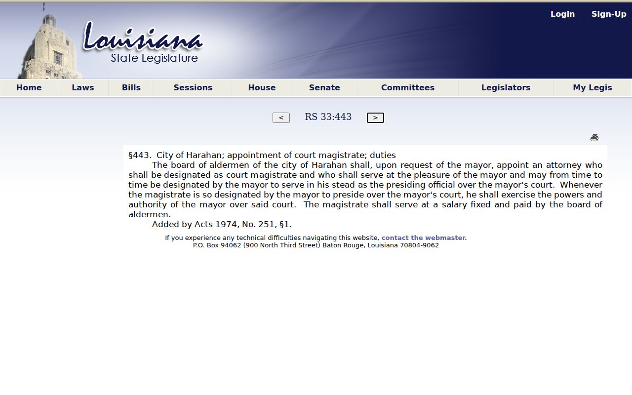 Harahan criminal history magistrate authority under Louisiana law
