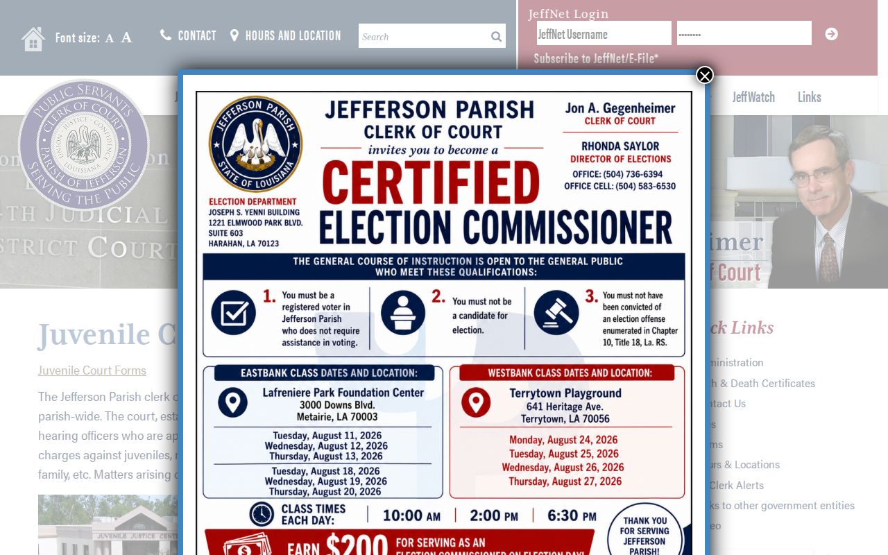 Harahan criminal history Jefferson Parish Juvenile Court access