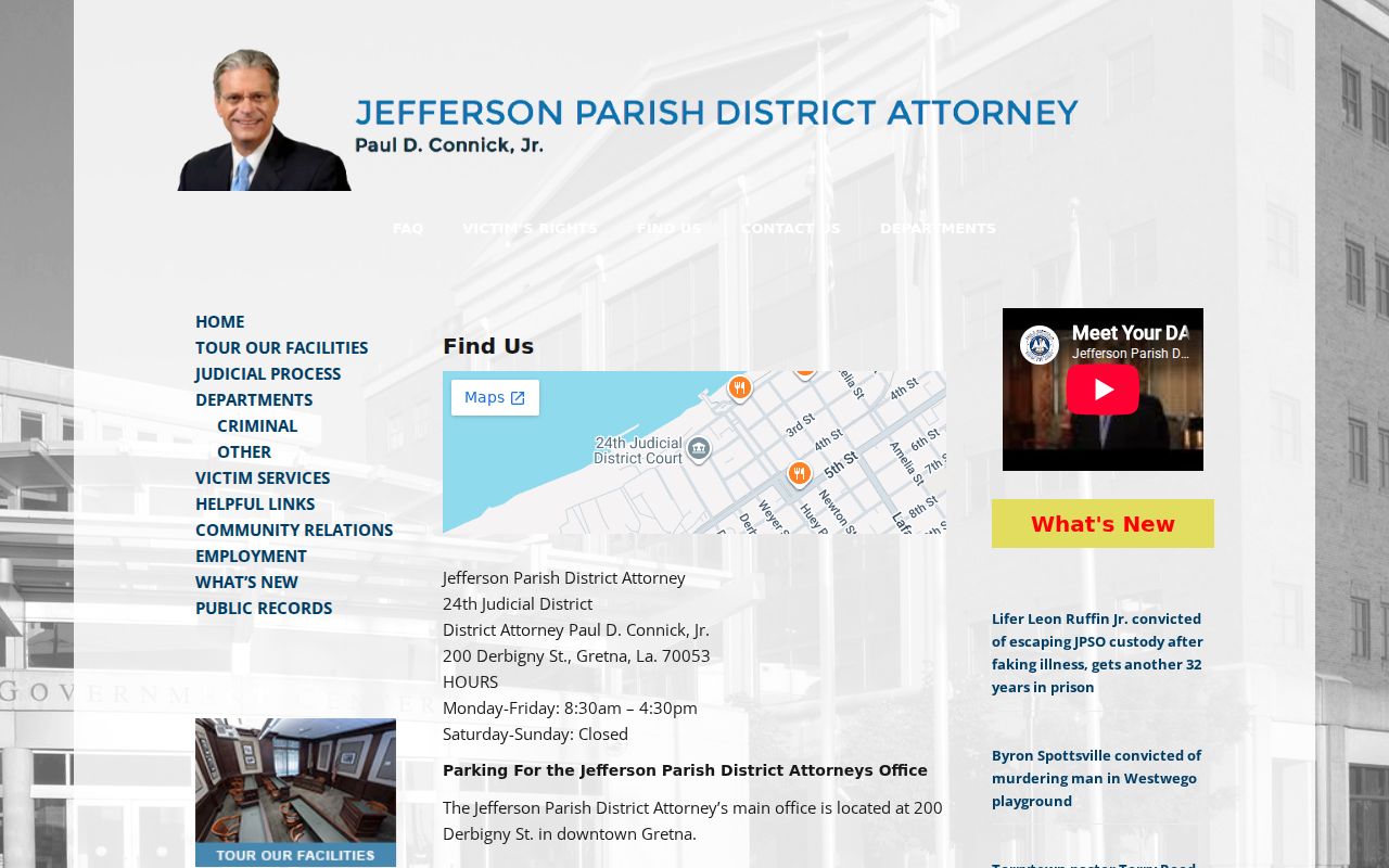 Kenner criminal history District Attorney location information