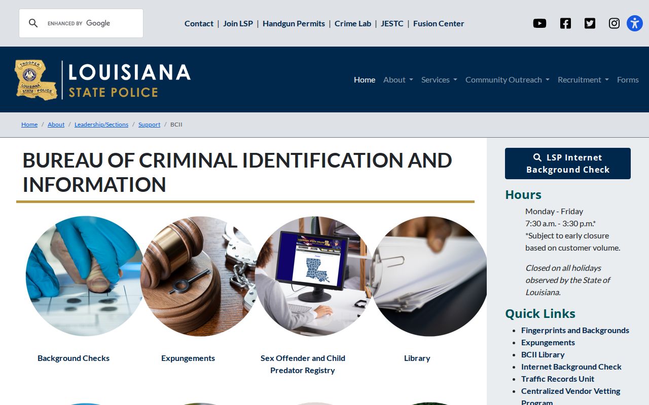 Jefferson Parish criminal history and Louisiana BCII repository
