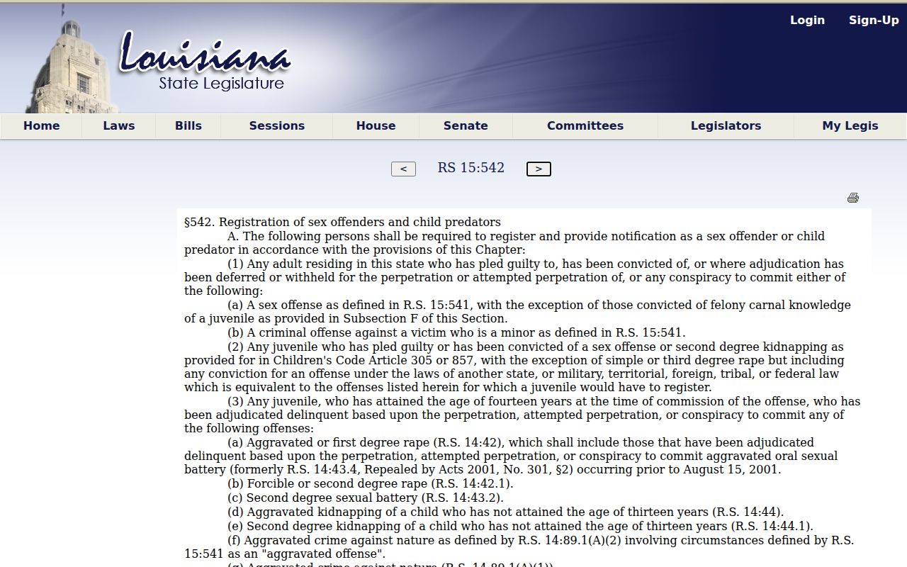 Jefferson Parish sex offender registry information required by Louisiana law
